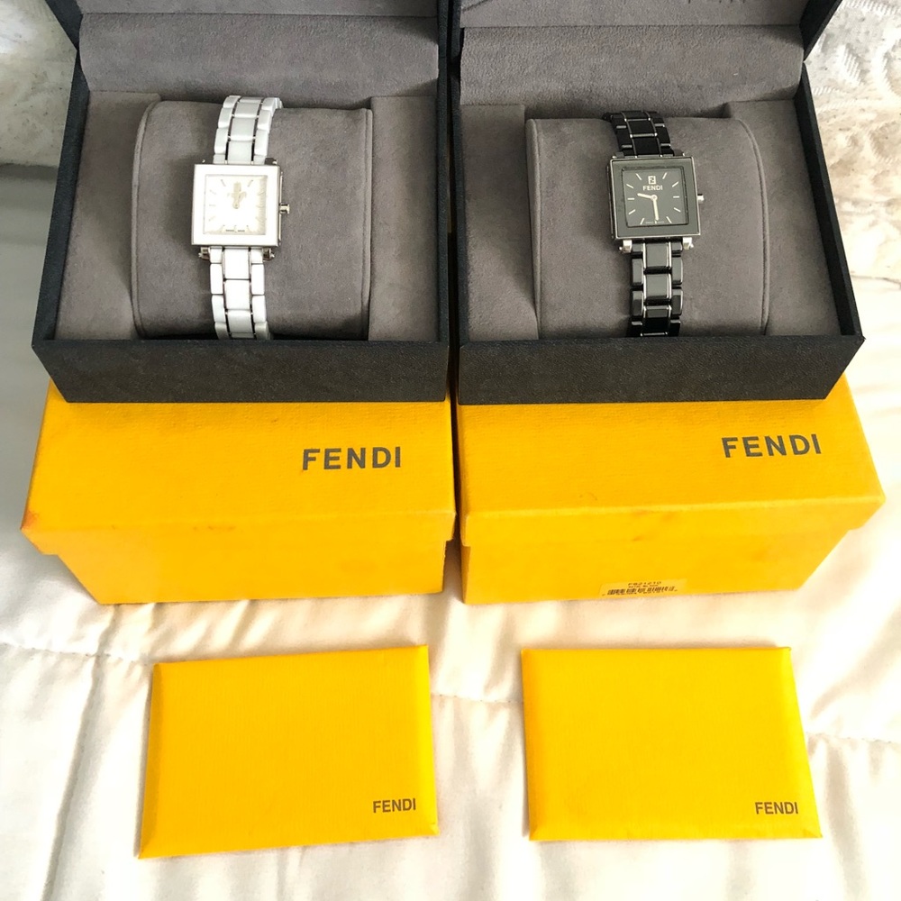Authentic fendi ceramic watch lot of 2 black white